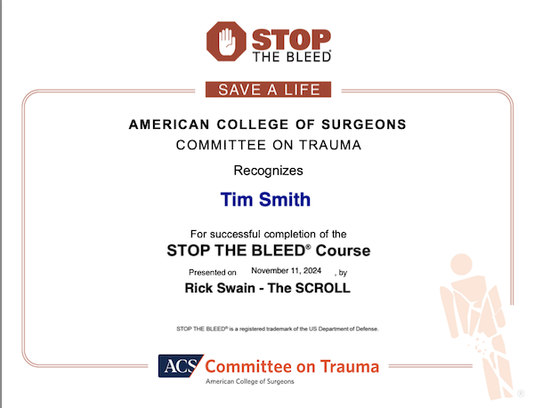 Stop The Bleed certificate