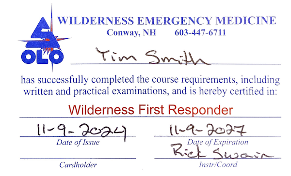 Wilderness First Responder card