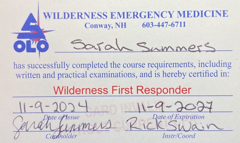 SOLO Wilderness First Responder Card